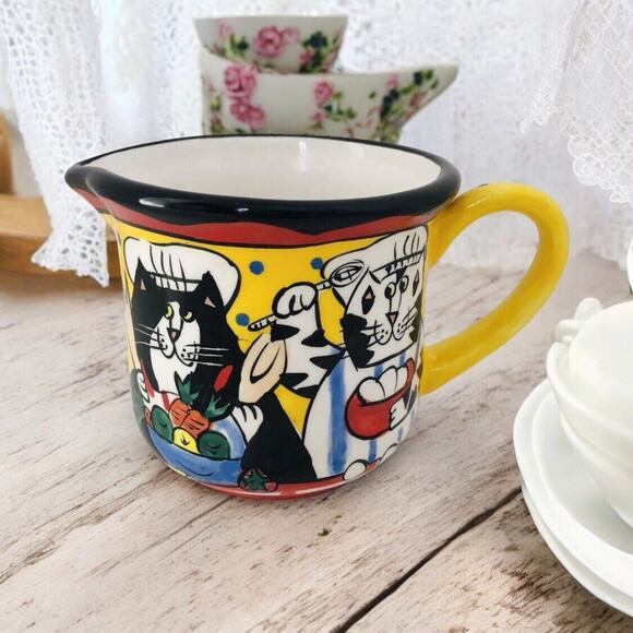Catzilla Cat Creamer Candace Reiter Ceramic Colorful Tabby Kitty Chefs - Picture 1 of 8